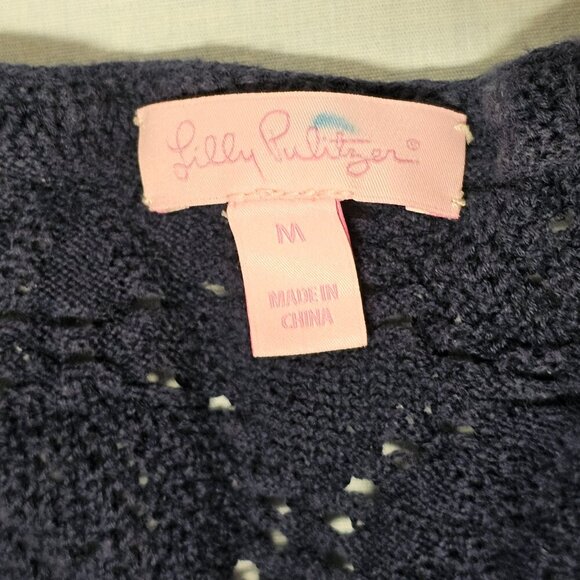 Lilly Pulitzer Athena Crochet Pullover Tunic Sweater Women Size M Blue - Picture 5 of 11